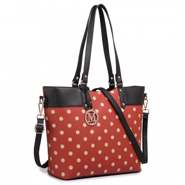 LT1653 - Miss Lulu Leather Look and Matte Oilcloth Polka Dot Tote Bag Red