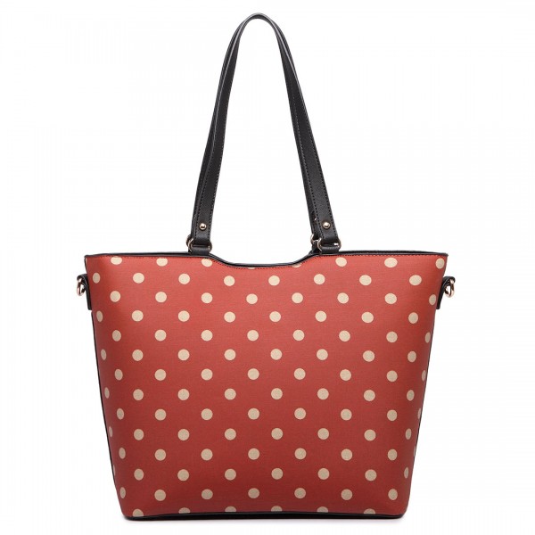 LT1653 - Miss Lulu Leather Look and Matte Oilcloth Polka Dot Tote Bag Red