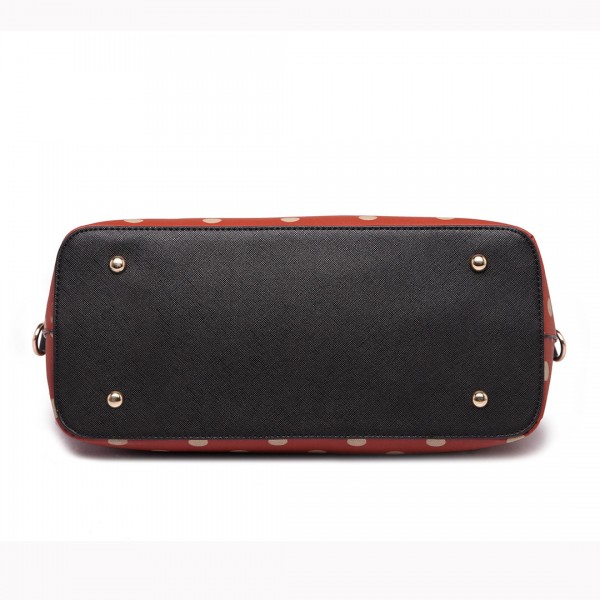 LT1653 - Miss Lulu Leather Look and Matte Oilcloth Polka Dot Tote Bag Red