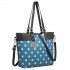 LT1653 - Miss Lulu Leather Look and Matte Oilcloth Polka Dot Tote Bag Teal