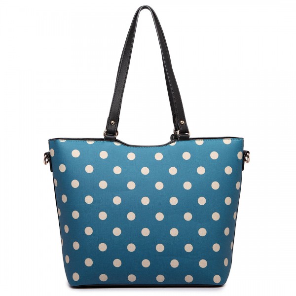LT1653 - Miss Lulu Leather Look and Matte Oilcloth Polka Dot Tote Bag Teal