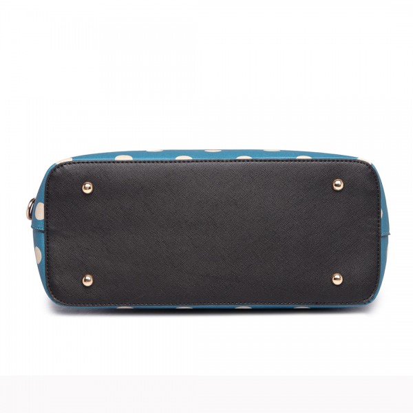LT1653 - Miss Lulu Leather Look and Matte Oilcloth Polka Dot Tote Bag Teal