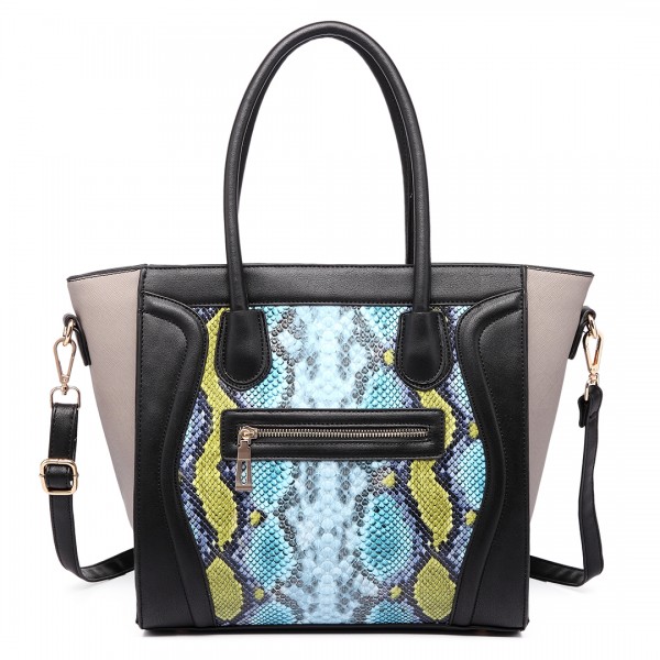 LT1659 - Miss Lulu Structured Leather Look Snakeskin Smile Handbag Blue