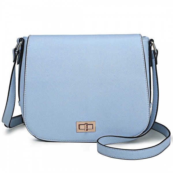 LT1662 - Miss Lulu Leather Look Cross Body Saddle Bag Blue