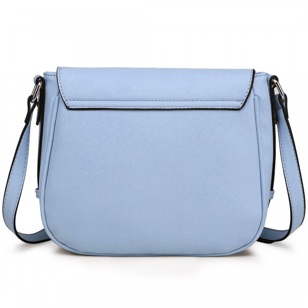 LT1662 - Miss Lulu Leather Look Cross Body Saddle Bag Blue