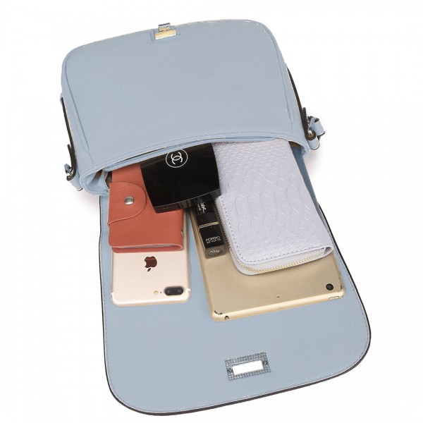 LT1662 - Miss Lulu Leather Look Cross Body Saddle Bag Blue