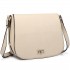 LT1662 - Miss Lulu Leather Look Cross Body Saddle Bag Beige