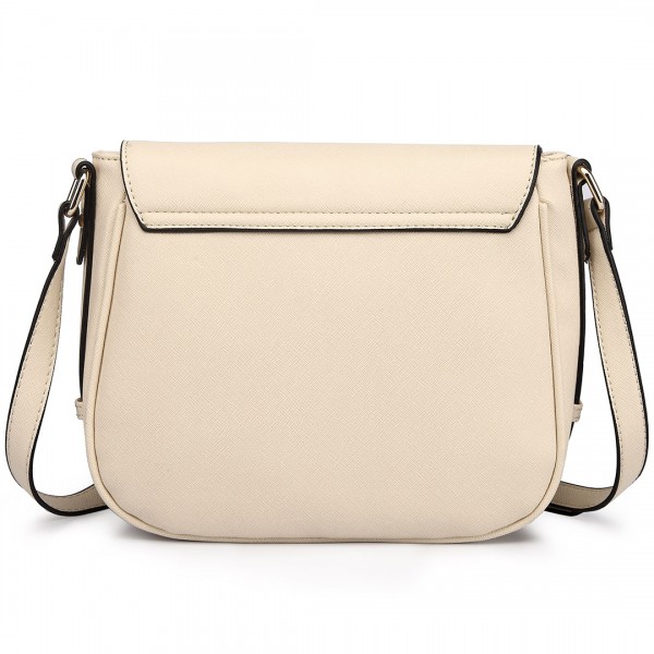 LT1662 - Miss Lulu Leather Look Cross Body Saddle Bag Beige