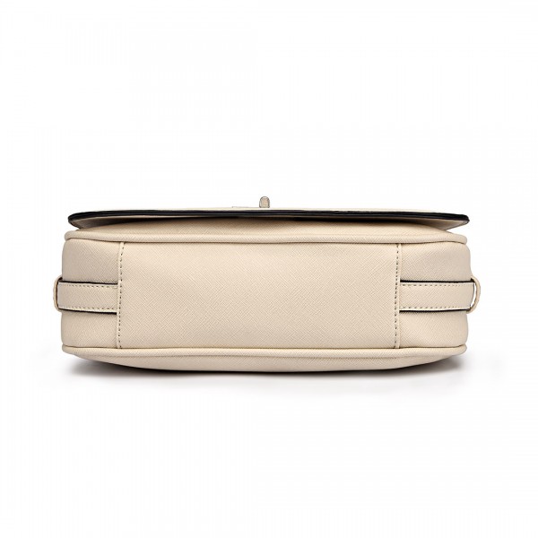 LT1662 - Miss Lulu Leather Look Cross Body Saddle Bag Beige