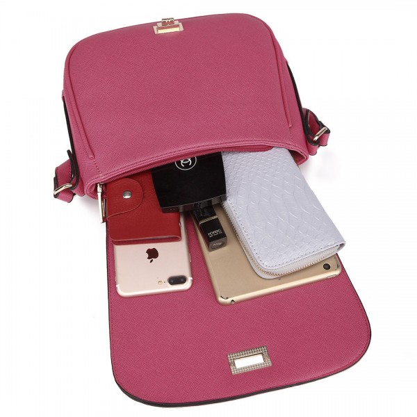 LT1662 - Miss Lulu Leather Look Cross Body Saddle Bag Plum