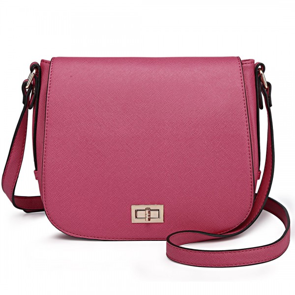 LT1662 - Miss Lulu Leather Look Cross Body Saddle Bag Plum