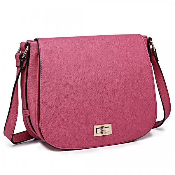 LT1662 - Miss Lulu Leather Look Cross Body Saddle Bag Plum