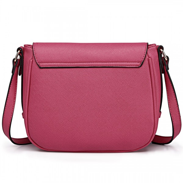 LT1662 - Miss Lulu Leather Look Cross Body Saddle Bag Plum