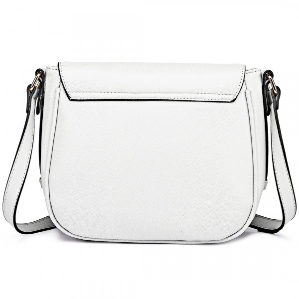 LT1662 - Miss Lulu Leather Look Cross Body Saddle Bag White