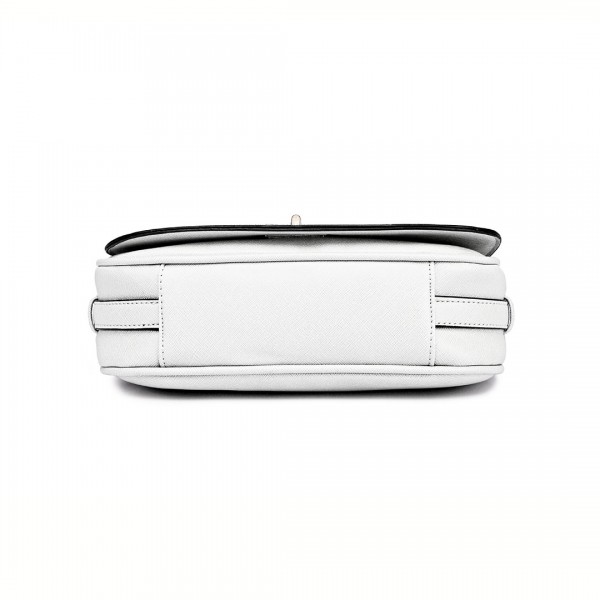 LT1662 - Miss Lulu Leather Look Cross Body Saddle Bag White