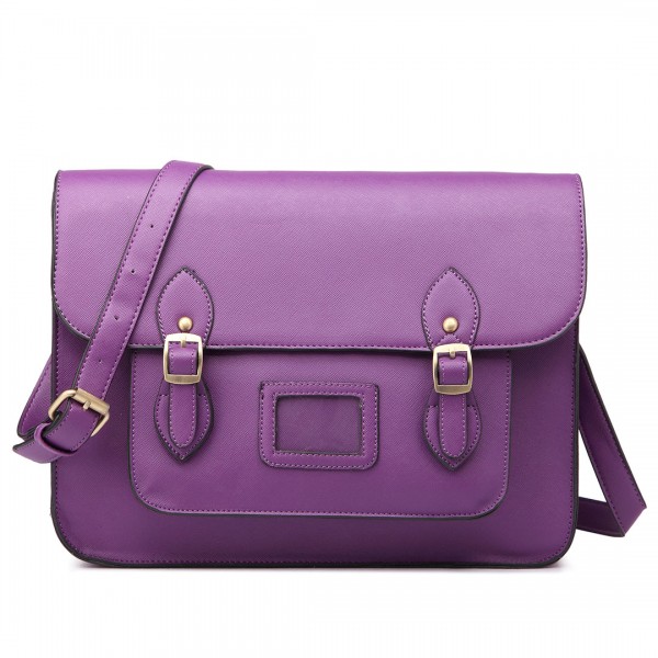 LT1665 - Miss Lulu Plain Leather Look School Work Satchel Purple