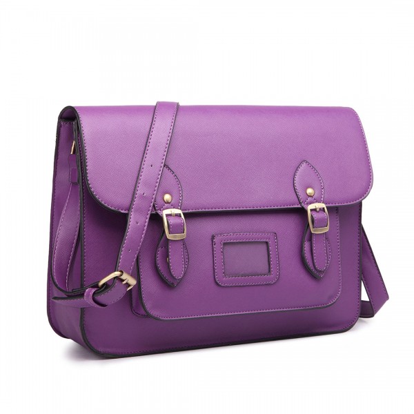 LT1665 - Miss Lulu Plain Leather Look School Work Satchel Purple
