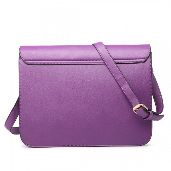 LT1665 - Miss Lulu Plain Leather Look School Work Satchel Purple