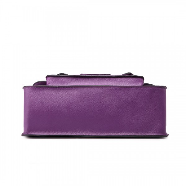 LT1665 - Miss Lulu Plain Leather Look School Work Satchel Purple