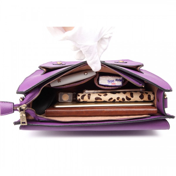 LT1665 - Miss Lulu Plain Leather Look School Work Satchel Purple