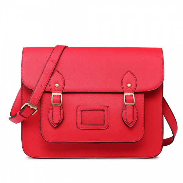 LT1665 - Miss Lulu Plain Leather Look School Work Satchel Red LT1665 - Miss Lulu Plain Leather Look School Work Satchel Red