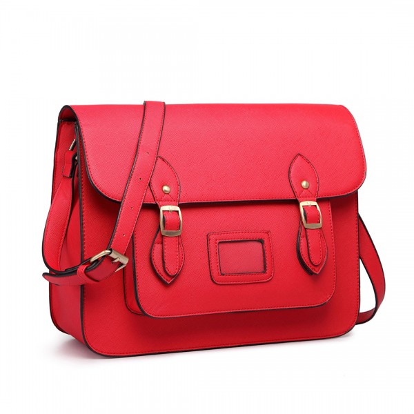 LT1665 - Miss Lulu Plain Leather Look School Work Satchel Red LT1665 - Miss Lulu Plain Leather Look School Work Satchel Red