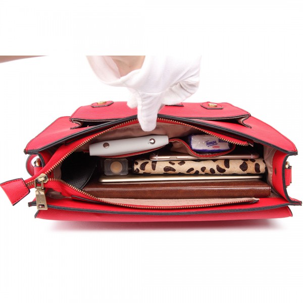 LT1665 - Miss Lulu Plain Leather Look School Work Satchel Red LT1665 - Miss Lulu Plain Leather Look School Work Satchel Red