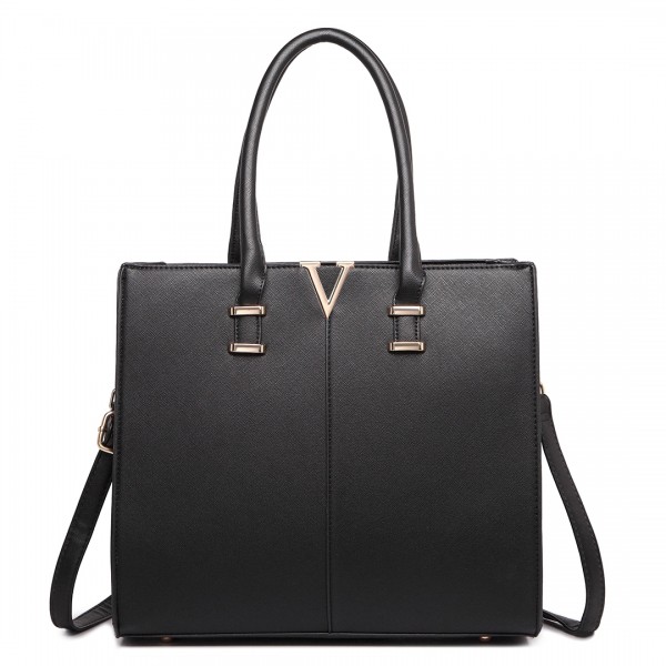 LT1666 - Miss Lulu Split Front Design Medium Tote Handbag Black LT1666 - Miss Lulu Split Front Design Medium Tote Handbag Black