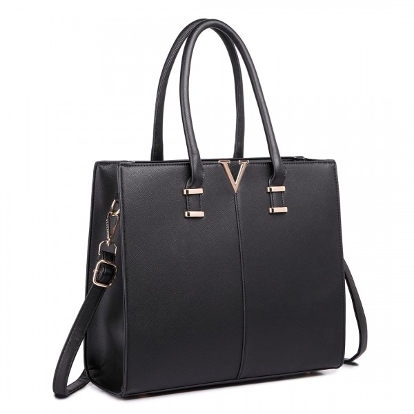 LT1666 - Miss Lulu Split Front Design Medium Tote Handbag Black LT1666 - Miss Lulu Split Front Design Medium Tote Handbag Black