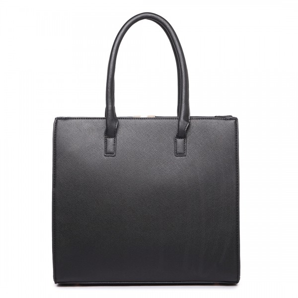 LT1666 - Miss Lulu Split Front Design Medium Tote Handbag Black LT1666 - Miss Lulu Split Front Design Medium Tote Handbag Black