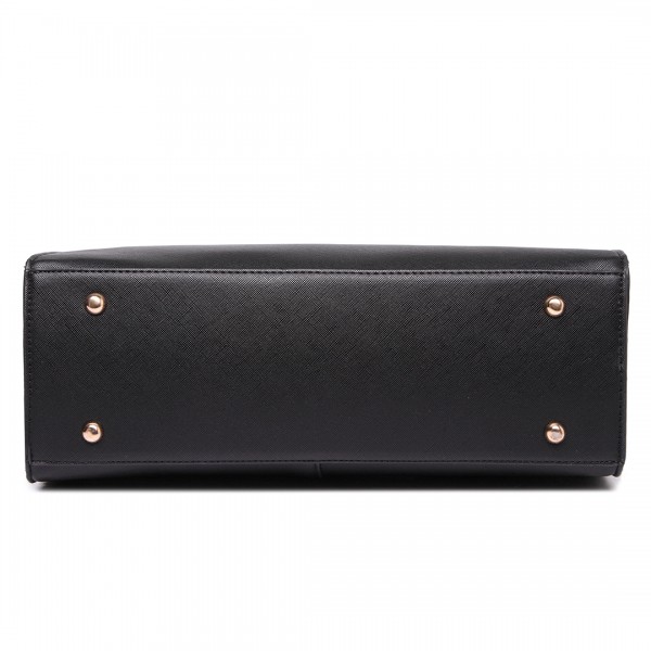 LT1666 - Miss Lulu Split Front Design Medium Tote Handbag Black LT1666 - Miss Lulu Split Front Design Medium Tote Handbag Black