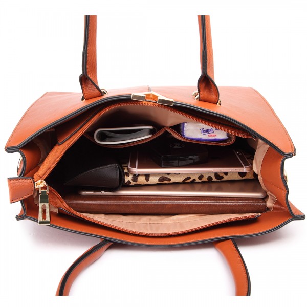 LT1666 - Miss Lulu Split Front Design Medium Tote Handbag Brown