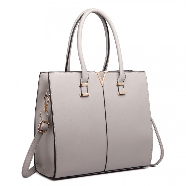 LT1666- Miss Lulu Split Front Design Medium Tote Handbag Grey