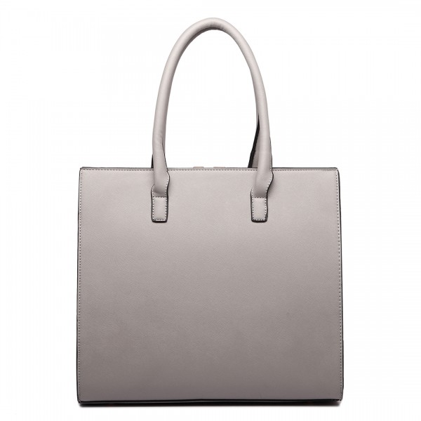 LT1666- Miss Lulu Split Front Design Medium Tote Handbag Grey