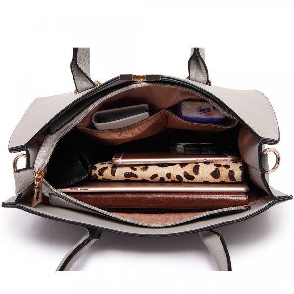 LT1666- Miss Lulu Split Front Design Medium Tote Handbag Grey