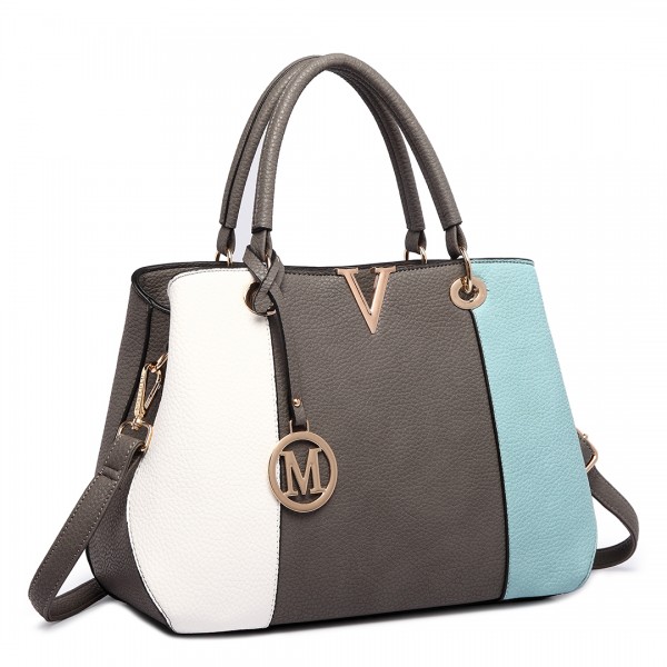 LT1701 - Miss Lulu Colour Block Panel Shoulder Bag Blue