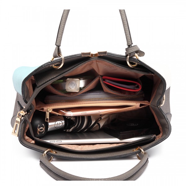 LT1701 - Miss Lulu Colour Block Panel Shoulder Bag Blue