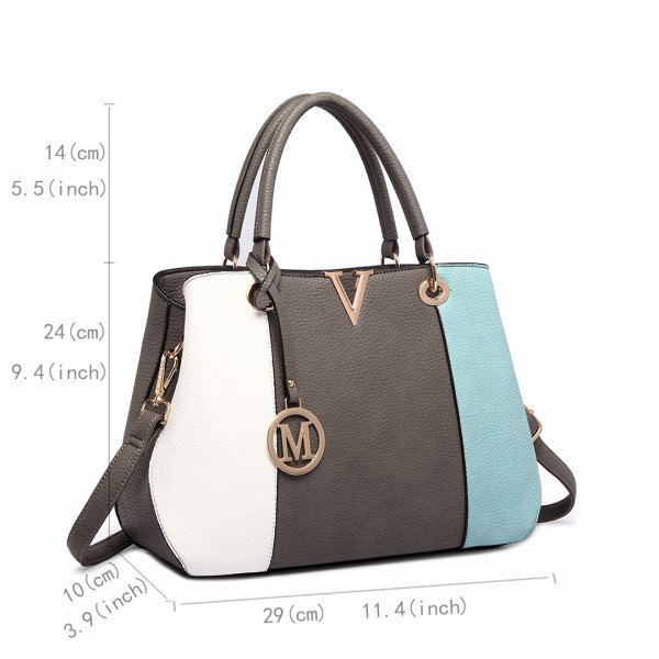 LT1701 - Miss Lulu Colour Block Panel Shoulder Bag Blue