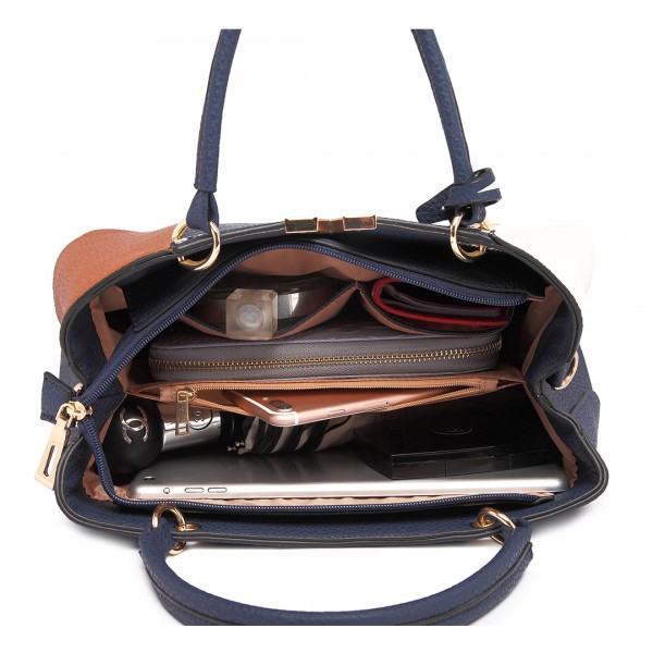 LT1701 - Miss Lulu Colour Block Panel Shoulder Bag Brown
