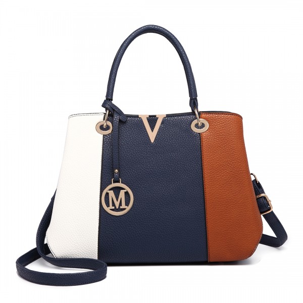 LT1701 - Miss Lulu Colour Block Panel Shoulder Bag Brown