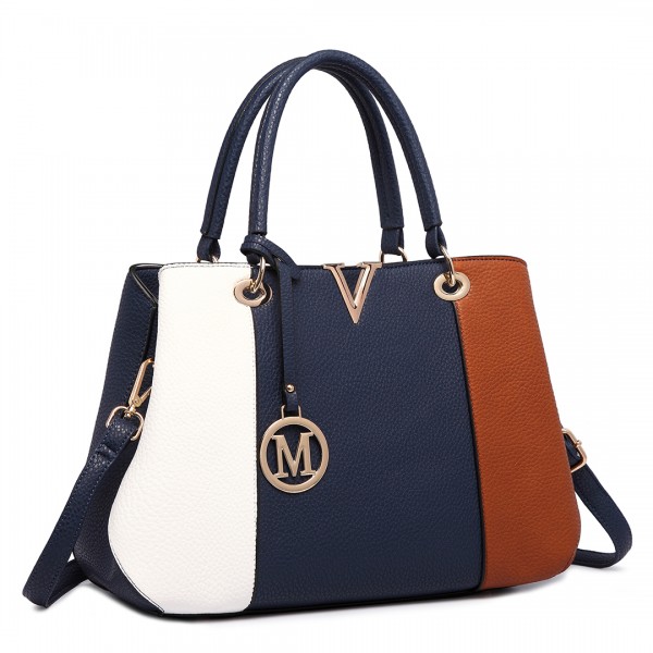 LT1701 - Miss Lulu Colour Block Panel Shoulder Bag Brown