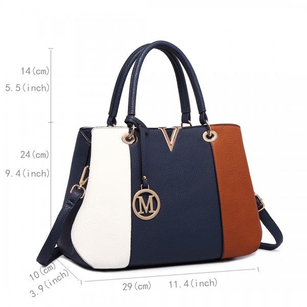 LT1701 - Miss Lulu Colour Block Panel Shoulder Bag Brown