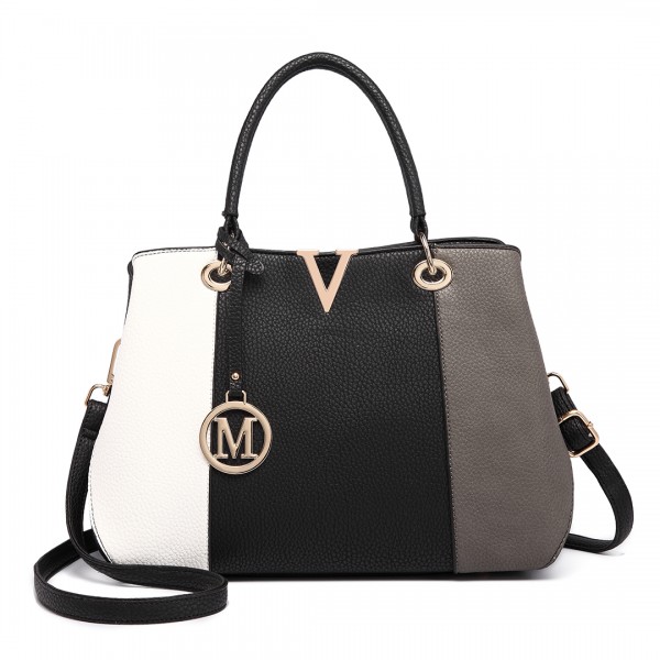 LT1701 - Miss Lulu Colour Block Panel Shoulder Bag Grey