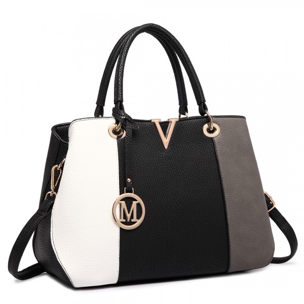 LT1701 - Miss Lulu Colour Block Panel Shoulder Bag Grey