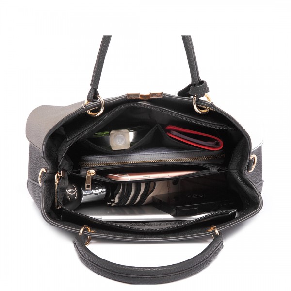 LT1701 - Miss Lulu Colour Block Panel Shoulder Bag Grey