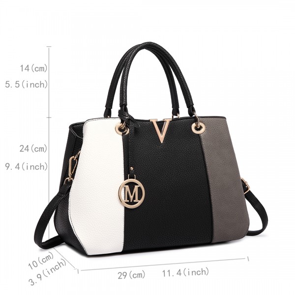 LT1701 - Miss Lulu Colour Block Panel Shoulder Bag Grey
