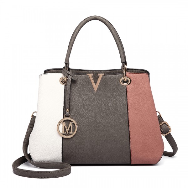 LT1701 - Miss Lulu Colour Block Panel Shoulder Bag Pink