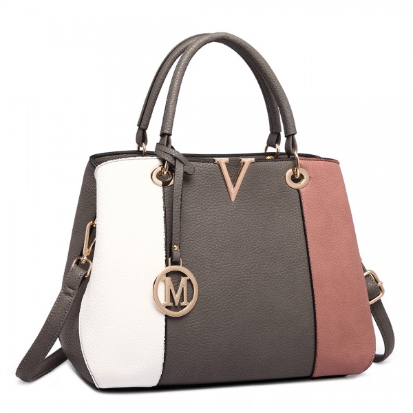 LT1701 - Miss Lulu Colour Block Panel Shoulder Bag Pink