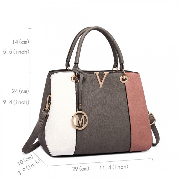 LT1701 - Miss Lulu Colour Block Panel Shoulder Bag Pink