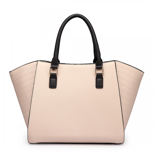 LT1703 - Miss Lulu Snake Skin Stripe Panel Shoulder Bag Beige